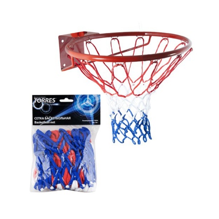 Купить Сетка баскетбольная Torres, нить 4 мм, бело-сине-красная в Нижнем Тагиле 
